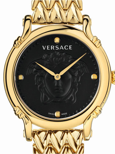 Versace Damen Armbanduhr Safety Pin 34 mm Versace-Prägung auf dem Zifferblatt Armband Edelstahl VEPN00620